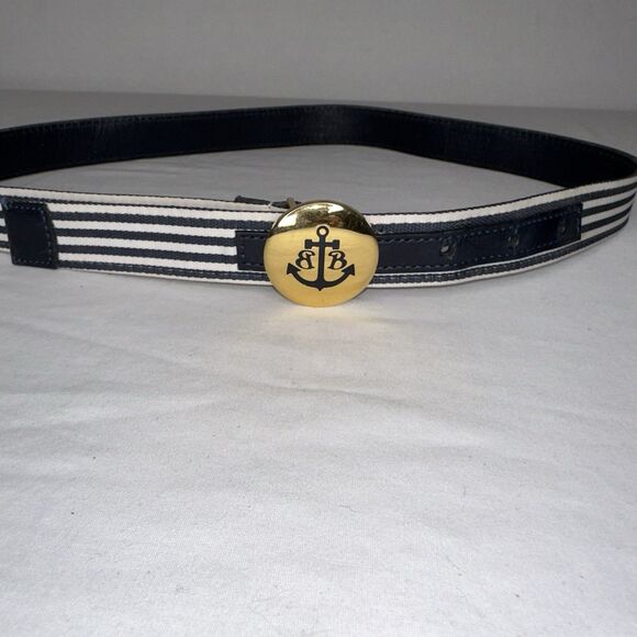 VTG Brooks Brothers Leather & Cotton Striped Belt Nautical Navy Blue Small - Picture 1 of 9